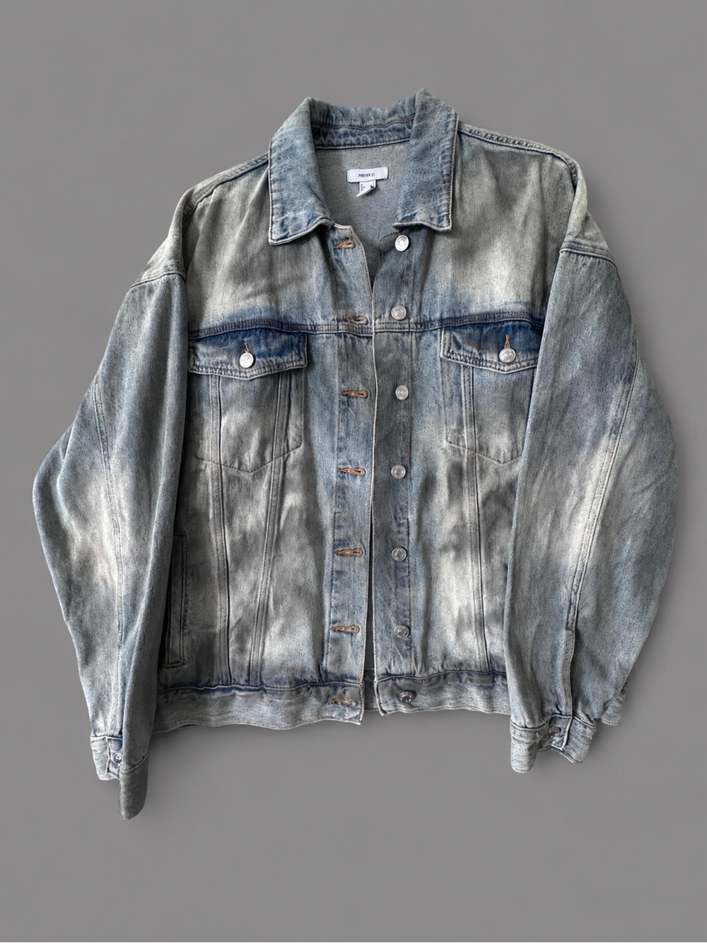 Forever 21 Oversized Light Wash Denim Jean Jacket, SZ L